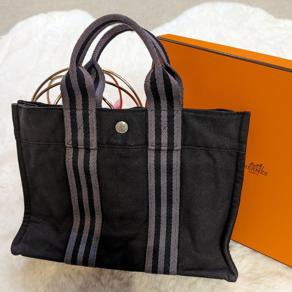 Hermès Herline Fourre Tout PM Gray/Black Tote Bag Small w COA and Hermes box - Picture 8 of 10